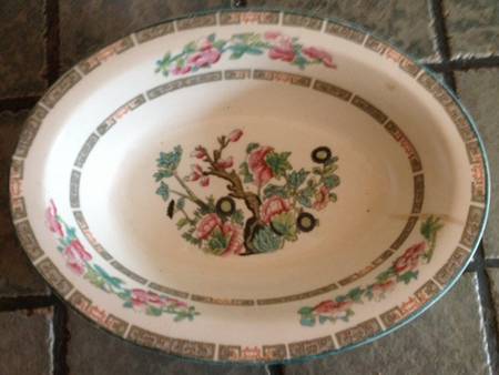 Indian Tree (Aqua Trim) 10" Oval Vegetable Bowl