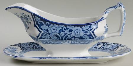 Khotan Blue Gravy Boat with Attached Underplate
