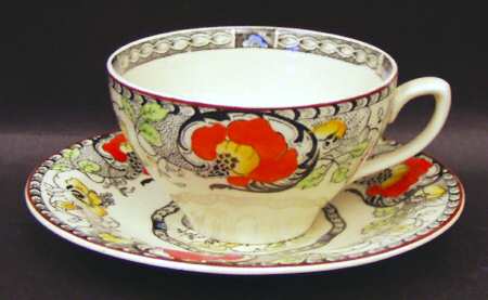 Nantucket Orange and Yellow (Red Trim) Flat Cup & Saucer Set