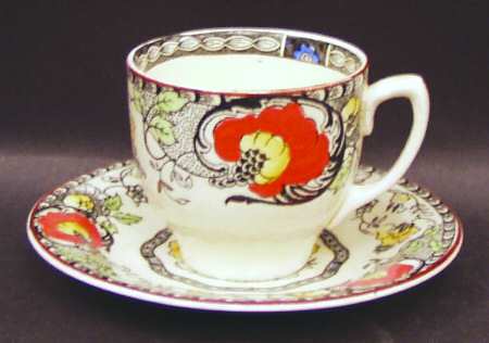 Nantucket Orange and Yellow (Red Trim) Flat Demitasse Cup & Saucer Set