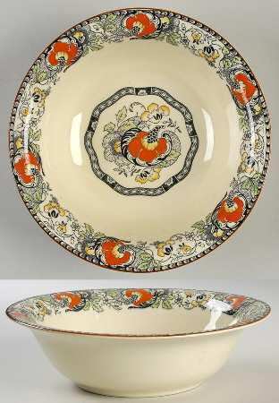 Nantucket Orange and Yellow (Red Trim) 9" Round Vegetable Bowl