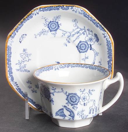Old Bow Blue Flat Cup & Saucer Set