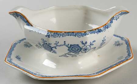 Old Bow Blue Gravy Boat with Attached Underplate