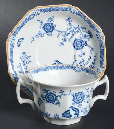 Old Bow Blue Flat Bouillon Cup & Saucer