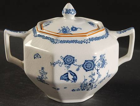 Old Bow Blue Sugar Bowl & Lid