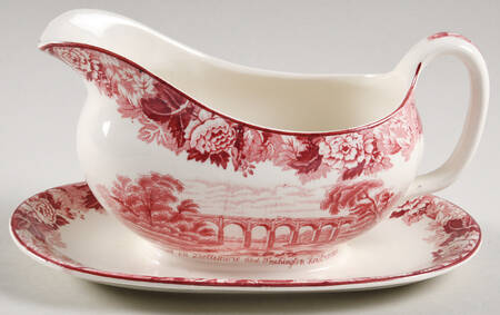 Old Baltimore Scenes Pink Gravy Boat with Attached Underplate