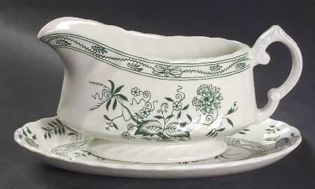 Old Vienna Green Gravy Boat & Underplate