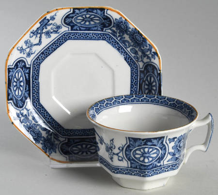 Rangoon (Brown Trim) Flat Cup & Saucer Set
