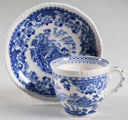 Seaforth Blue (Rope Edge, Scallop) Flat Demitasse Cup & Saucer Set