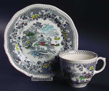 Seaforth Black Multicolor (Rope Edge.Scallop) Flat Cup & Saucer Set