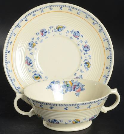 Sunny Brook Blue Footed Cream Soup Bowl & Saucer Set