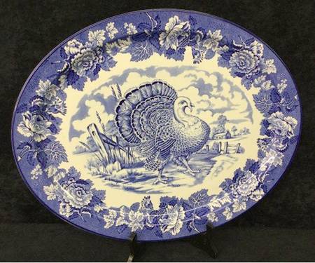 English Scenery Blue (Old Backstamp, Smooth) 18" Oval Serving Platter