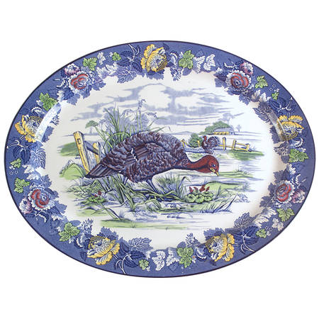 English Scenery Blue Multicolor 21" Oval Serving Platter
