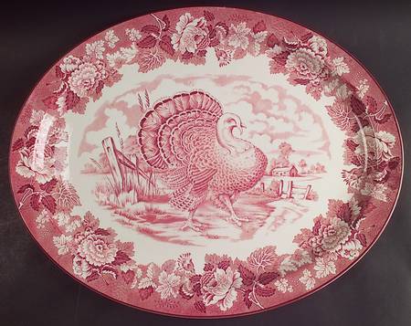 English Scenery Pink (Older, Smooth) 18" Oval Serving Platter