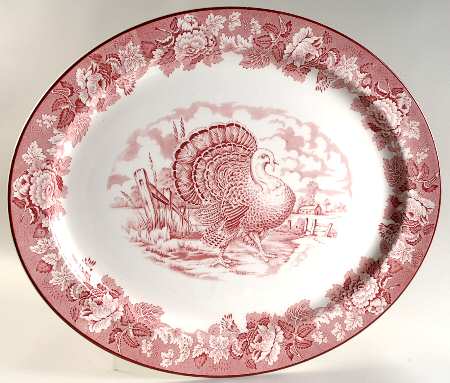 English Scenery Pink (Older, Smooth) 21" Oval Serving Platter