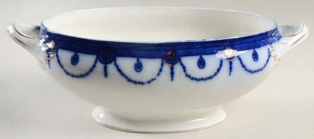 Venice Flow Blue (Gold Trim) Oval Tureen No Lid