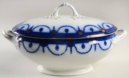 Venice Flow Blue (Gold Trim) Oval Tureen & Lid