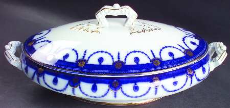 Venice Flow Blue (Gold Trim) Oval Covered Vegetable
