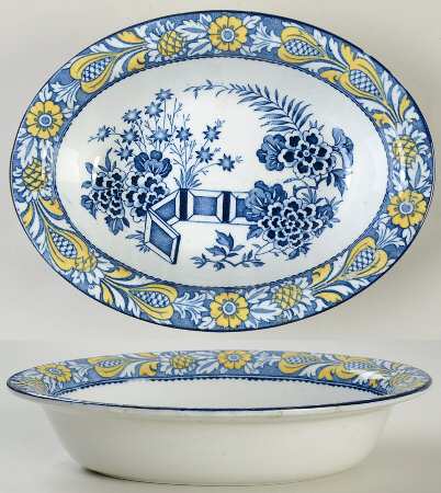 Wincanton Blue and Yellow (Rim Shape) 8" Oval Vegetable Bowl