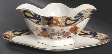 Wincanton Blue and Rust Gravy Boat with Attached Underplate