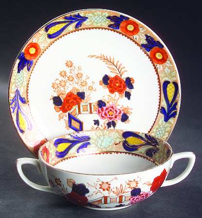 Wincanton Blue and Rust Flat Cream Soup Bowl & Saucer Set