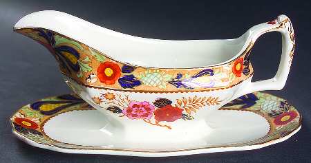 Wincanton Blue and Rust Gravy Boat with Attached Underplate