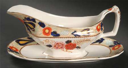Wincanton Blue and Rust Gravy Boat with Attached Underplate