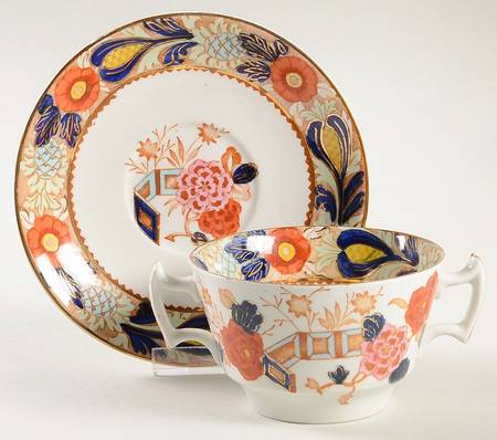 Wincanton Blue and Rust Flat Bouillon Cup & Saucer