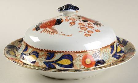 Wincanton Blue and Rust Round Covered Butter with Strainer