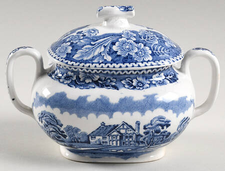 Woodland Blue (Center Scene) Sugar Bowl & Lid