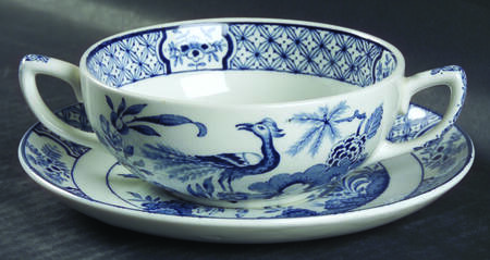Yuan Blue and White (Older) Flat Cream Soup Bowl & Saucer Set