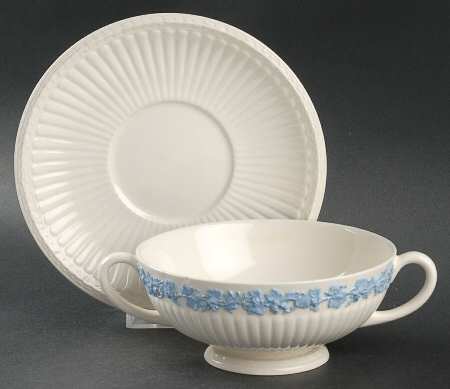 2804 (Edme, Blue Grapes) Footed Cream Soup Bowl & Saucer Set