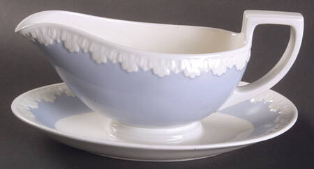 Albion Corinthian Blue Gravy Boat with Attached Underplate