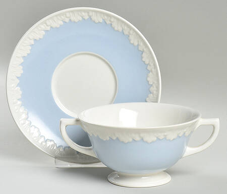 Albion Corinthian Blue Footed Cream Soup Bowl & Saucer Set