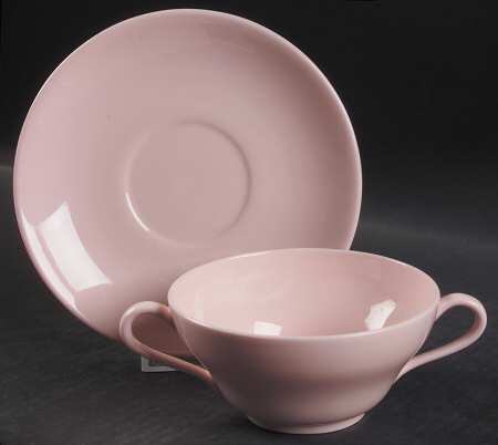 Alpine Pink (No Design, No#, Smooth) Footed Cream Soup Bowl & Saucer Set