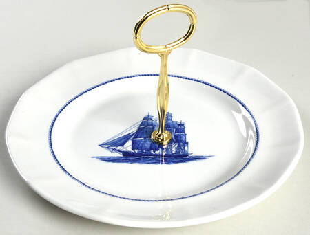 American Clipper Blue Round Serving Plate with Center Handle (Dp) Hc