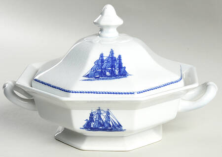 American Clipper Blue Octagonal Covered Vegetable by Wedgwood