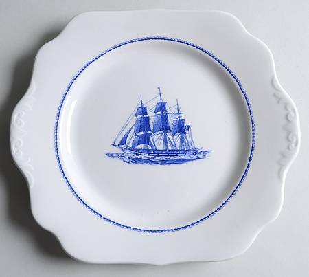American Clipper Blue Handled Cake Plate