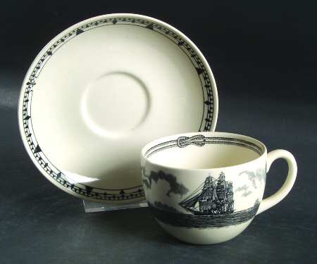 American Clipper Ships Black Flat Cup & Saucer Set