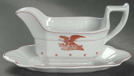 American Eagle Red Gravy Boat with Attached Underplate