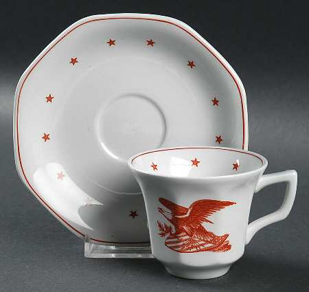 American Eagle Red Flat Demitasse Cup & Saucer Set