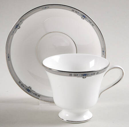 Amherst (Platinum Trim) Victoria Shape Footed Cup & Saucer Set