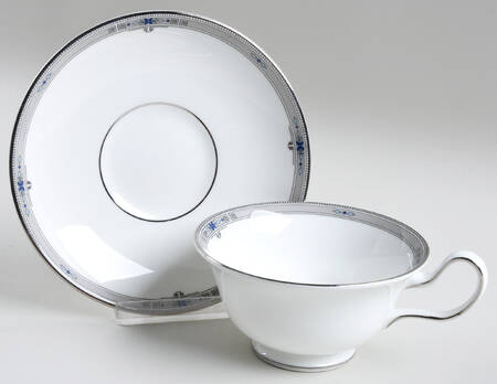 Amherst (Platinum Trim) Peony Shape Footed Cup & Saucer Set