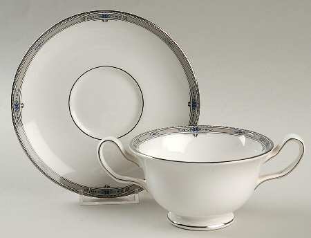 Amherst (Platinum Trim) Footed Cream Soup Bowl & Saucer Set