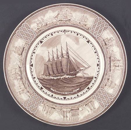 American Sailing Ship Brown Dinner Plate