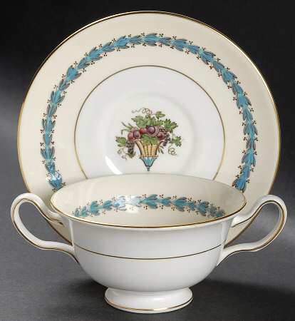Appledore Footed Cream Soup Bowl & Saucer Set