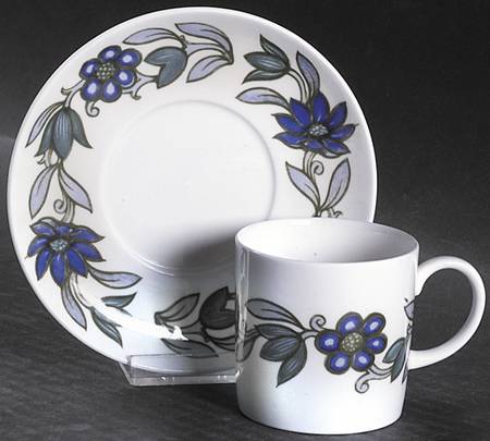 Art Nouveau Blue Flat Demitasse Cup & Saucer Set