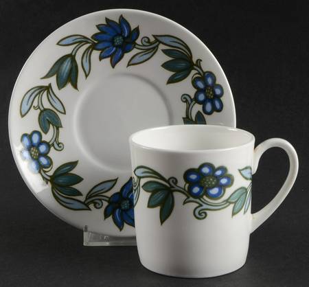 Art Nouveau Blue Flat Cup & Saucer Set