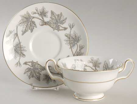 Ashford Grey Footed Cream Soup Bowl & Saucer Set