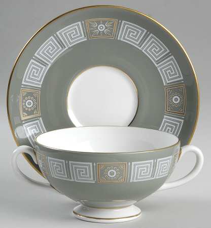 Asia Green Footed Cream Soup Bowl & Saucer Set